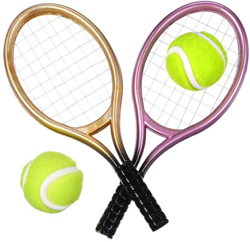 Gadpiparty 2 Sätze Mini-Tennisschläger Für Kinder Kunststoffschläger Mit Weichen Bällen Mini-Tennisschläger Für Kuchen Puppenhaus-Tennisnetz Für Kleinkinder Kinder Sportspiele