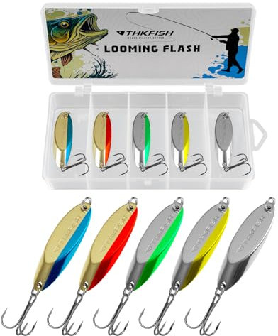 THKFISH Fishing Lures - Trout & Pike Lures, 5pcs 1/4oz Single Hook Spoons in BBs, CrBppie & WBlleye Colors