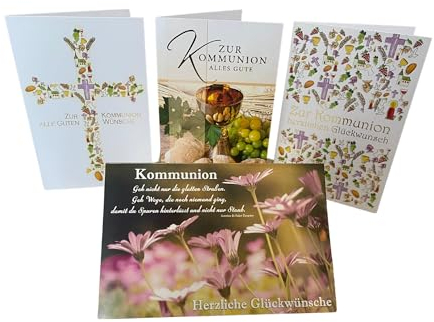 4 Stück Set Premium Kommunion Klappkarten - FSC zertifiziert - made in Germany - zufälliges Design - 11,5x17,5CM - Kommunionskarten kommunionkarten Geschenk Kommunion (4 Stück)