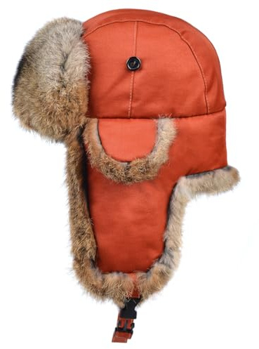 Harssidanzar Fliegermütze wasserdichte Winter Kaninchen Pelz Hüte Gefüttert Trappermütze Aviatormütze Ushanka Bomber Hut für Herren und Damen CU606EU, Rostrot, Größe M