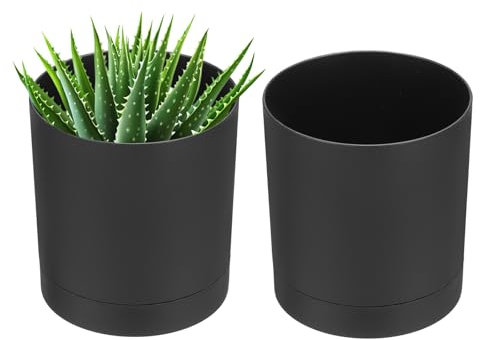 PATIKIL 4 Inch/10cm Plastic Plant Pots, 2 Pack Small Flower Pot Planters with Drainage Holes and Saucer for Home Decor Indoor Plants, Black