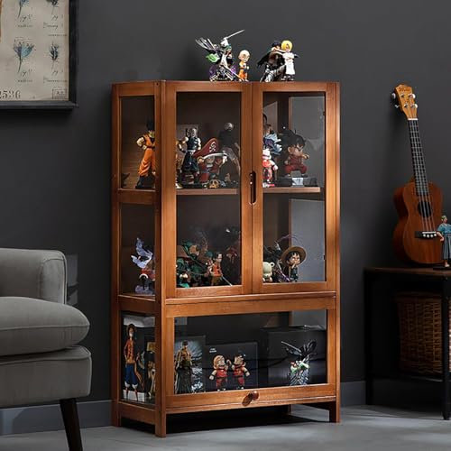 Vitrine Aus Glas, Antiker Schrank Mit Glastür, Antiker Schrank, Vitrine. Natürlicher Bambusrahmen, Einzel-/doppeltür-design, Praktische Aufbewahrungsvitri(Size:65x32x106cm/L25.6xW12.6xH41.7in,Color:A)