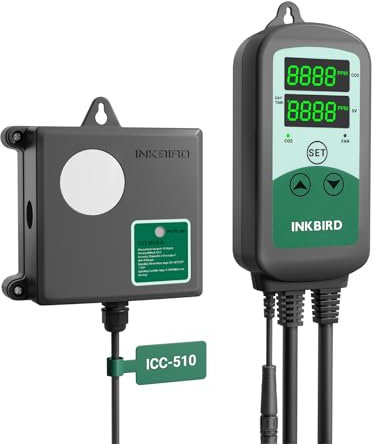 INKBIRD Contrôleur de CO2, ICC-510 Moniteur Programmable avec Sonde et Fonction Alarme pour Serre,Tente de Culture,Système de Ventilation