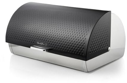 SWAN Elegance SWKA18532BLK Bread Bin with Textured Gloss Finish, Roll Top Design and Ventilation for Longer Freshness, 14L, Black