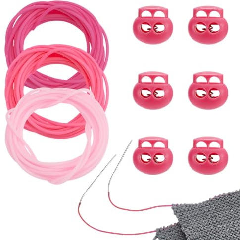 NBEADS 9m Gummischnur, 2mm Gummihohlschlauch Strickschnur mit 5.5mm Loch Nadelstopfen zum Halten von Stichen Armband Halskette Perlen, Rosa Serie