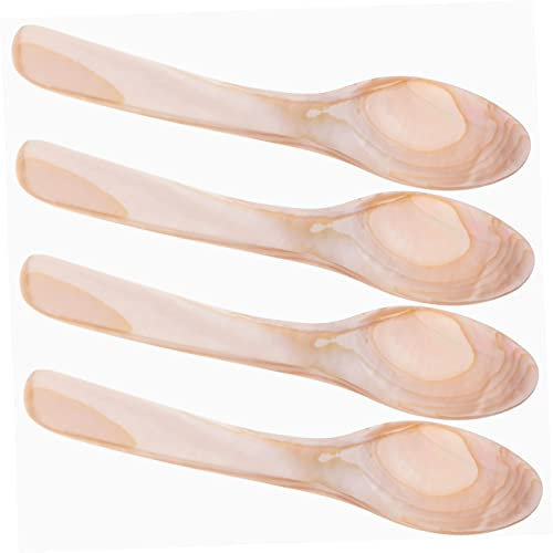 SHOWERORO Cucchiai a Conchiglia Naturali Da Caffè e Dessert 9 Cm in Guscio Antiruggine Polarizzato Set Da 4 Per Casa e Ristorante
