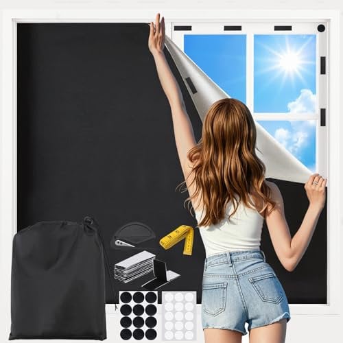 Blackout Blind,200x145cm Blackout Shades with Adhesive Tapes,Window Cover for Baby Nursery,Bedroom,Living Room