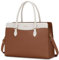 RAINSMORE Handtasche Damen Shopper Tasche Damen Groß Arbeitstasche Laptoptasche Damen 15.6 Zoll PU Leder Wasserdicht Aktentasche für Business Arbeit Braun und Weiß