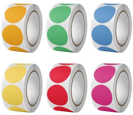 Lot de 3000 pastilles adhésives multicolores de 25 mm - Code couleur - Étiquettes rondes - Pour bricolage, bureau, calendrier - 500 pièces/rouleau (6 rouleaux)