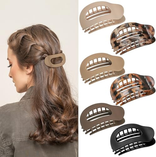 Huiguli 6 Piezas Pinzas Planas para Mujer, Antideslizantes Pinzas para el Pelo, Lateral Sujeción Fuerte, Grandes Hair Accesorios para Niñas Mujeres Cabello Grueso Fino