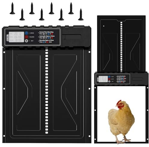 Porte Poulailler Automatique Batterie, Améliorer-Große Clapet Automatique en Aluminium Batterie avec Écran LCD Programmable Étanche, Commande de Minuterie, Fonction Anti-pincement