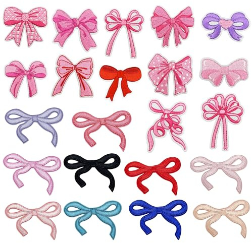 JMZLLRX 22 PCS Bow Iron on Patch Bow Patches Embroidery Bow Ties Applique, Bows Sewing Embroidered Appliques for Hats Bags Jackets