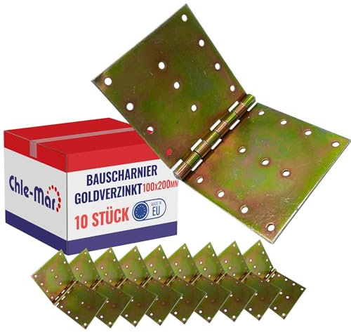 Chle-Mar - 10x Scharniere Schwerlast Verzinkt 100x200 mm | Robustes Türscharnier für Möbel & Holztüren | Stabiles Kistenband für Truhen & Schränke | Wetterfest & Langlebig für Innen & Außen