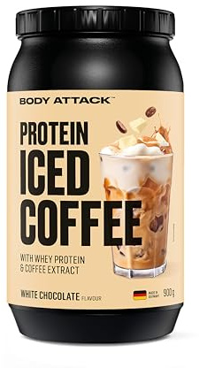Body Attack Protein Iced Coffee White Chocolate, 900 g - Whey Protein Pulver mit Kaffee Extrakt - Erfrischender Proteinshake mit Instantkaffee - Mit Koffein, Made in Germany