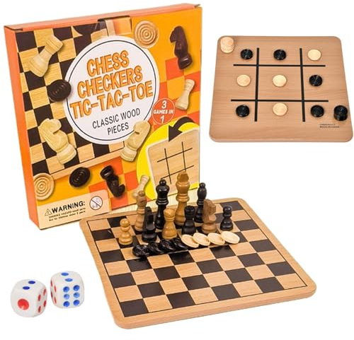Teksome Jeu D Échecs De Voyage - Jeu de Dames et Échecs - Amusant avec Planche en Bois Reversible pour Famille Voyage Extérieur