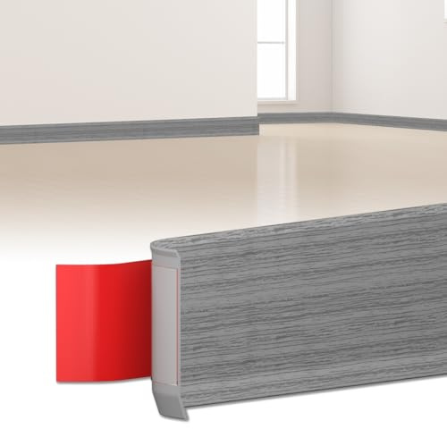LIHIQIYA Plinthe Souple Autoadhésive Gris Bois Plinthe Adhesive 80x20mm 3m | Plinthe Autocollante Ruban, Flexible Moulure Murale Plinthe Pliable PVC Souple Premium pour Revêtement de Sol, Montage Facile