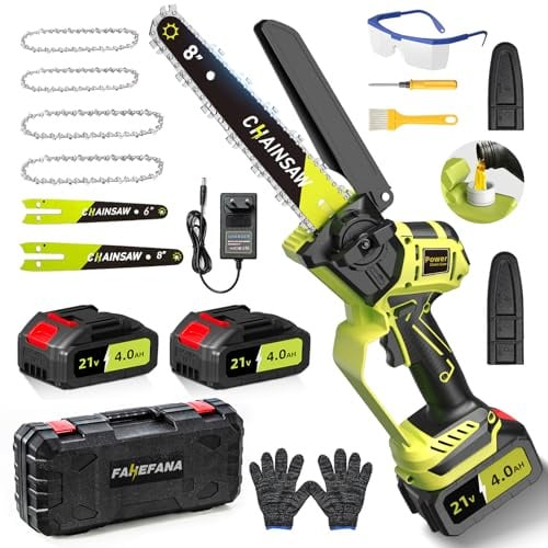 Mini Motosega a Batteria 6/8 Pollici, 1300W Brushless Motosega Elettrica con 8000mAh Batterie, Sega a Batteria per Potatura Pompetta Olio per il Taglio Del Legno e Giardini, Compatibile con Makita