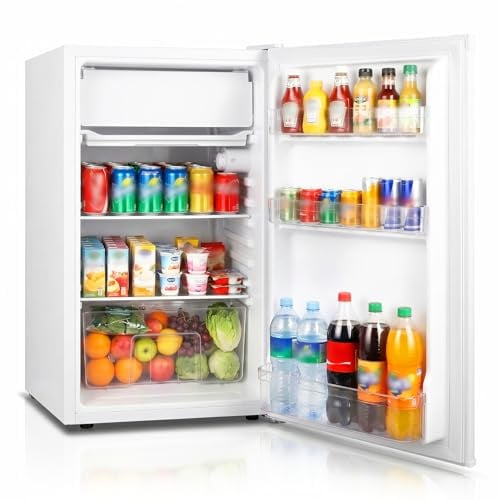 DollarDash Mini réfrigérateur 91 L avec congélateur à porte simple, thermostat à 7 réglages. Économe en énergie et silencieux, modèle compact idéal for bureau, chambre et dortoir, couleur blanche