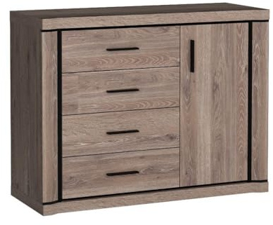 Masseno Kommode Malaga 117 cm Sideboard mit 4 Schubladen und 1 Türen für Wohnzimmer Schlafzimmer Modern 117x45x91 cm Braun