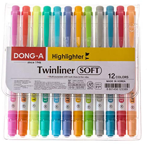 dong-a doppelseitig Textmarker twinliner 12 Farben Bundle-Set, Soft Farbe Marker, Original Sticky Notes
