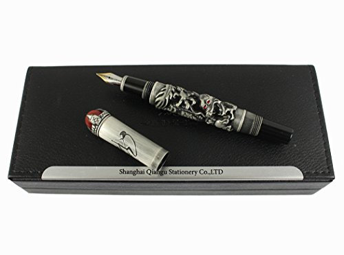 Jinhao Luxury Ancient Chinese Ming Dynasty Emperor Style Dragon Play Red Jade Pearl Fountain Pen with Gift Box, Black
