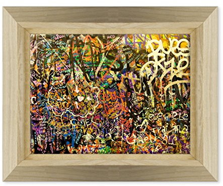 Conkrea Bild auf Leinwand gerahmt – mit Rahmen – Street Art – Graffiti – Schriftzug auf den Wänden – 30 x 40 cm – Design-Stil aus Naturholz – (Code 1328)