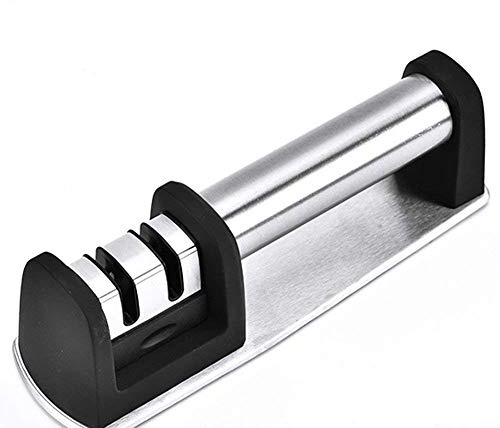 ToiM Profi-Messerschärfer für gerade und gezackte Messer, 2/3 Stufen, Edelstahl-Keramik-Wetzstein, beschichtetes Schleifscheibensystem, 20cm ABS + Tungsten carbide + Ceramic