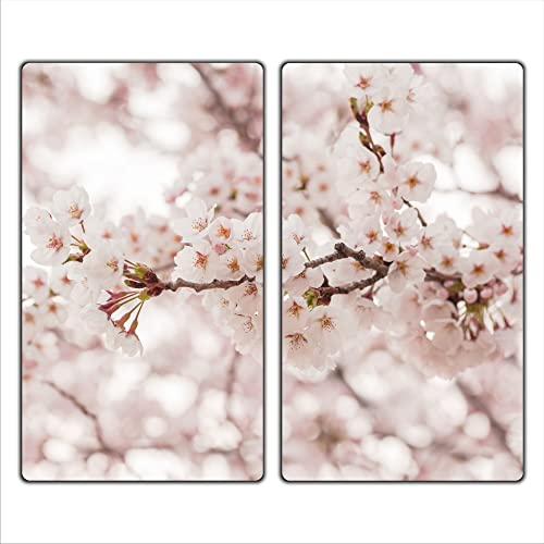 Herdabdeckplatte Abdeckung Ceranfeld Abdeckplatte Schneidebrett 2-Teilig 60x52 Kirchblütenbaum Rosa Spritzschutz Glasplatte Ceranfeldabdeckung Herdschutz Sicherheitsglas Glasschneidebrett 2x30x52