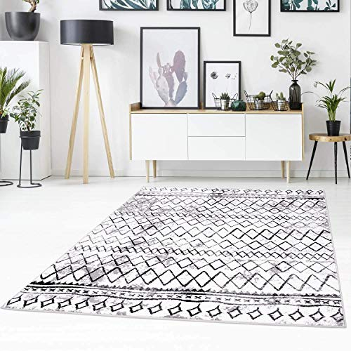 carpet city Teppich Flachflor mit Zickzack-Muster, Chevron, Modern, Meliert in Weiß, Schwarz für Wohnzimmer; Größe: 120x170 cm