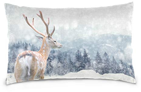 Linomo Kissenbezug 40x60 cm, Winter Tier Hirsch Dekorative Kissenbezug Kissenhülle für Couch Sofa Bett Hause