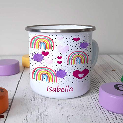 Ranbow Mug, Personalised Children's Enamel Camping Mug-Kids Cups-Custom Made Mug-Personalised