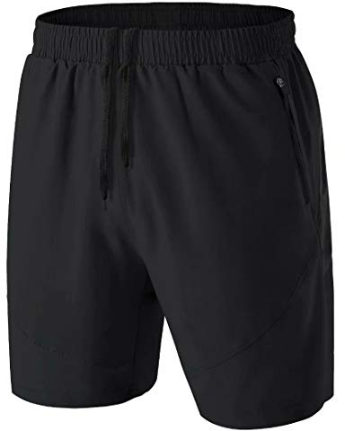 Herren Sport Shorts Kurze Hose Schnell Trocknend Sporthose Leicht mit Reißverschlusstasche(Schwarz,EU-S/US-XS)