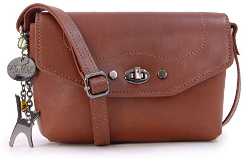 Catwalk Collection Handbags - Damen Leder Umhängetasche - Crossbody Bag/Handtasche Klein - Verstellbarer Schultergurt - FLORENCE - Hellbraun