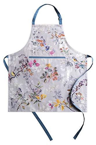 Maison d' Hermine Equinoxe-Grey 100% Baumwolle 1-teilige Küchenschürze mit verstellbarem Hals und versteckter Mitteltasche, Langen Krawatten für Frauen/Männer, Thanksgiving/Weihnachten (70cm x 85cm)