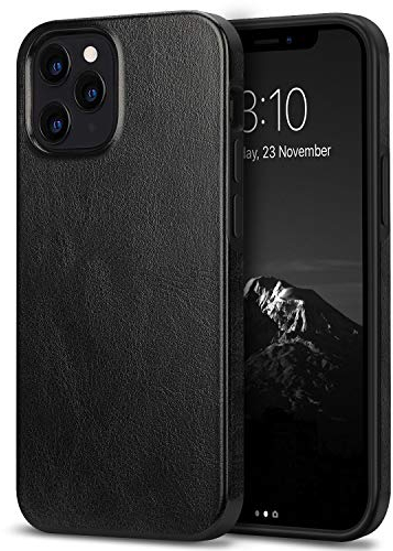 TENDLIN Compatible with iPhone 12 Pro Max Case Premium Leather TPU Hybrid Case (Black)