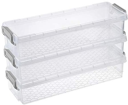 SUMTree 3 Pack Clear Storage Containers rectangular transparent Storage boxes Home Utility Boxes with Grey Clip 1.5L (Grey)
