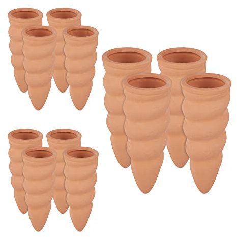 Relaxdays 12 x Tonkegel Bewässerung, Bewässerungshilfe Pflanzen, für 1,5 L Flaschen, Gießhilfe, HxD: 11,5 x 4,5 cm, terrakotta