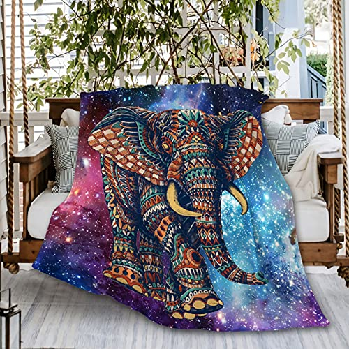 Trippy Mandala Verzierter Elefant Sofa-Überwurf, Decke, Flanell, super weiches Fleece, Tagesdecke, Heimdekoration, alle Jahreszeiten, für Bett, Couch, Wohnzimmer, groß, 203 x 152 cm (Queen) Erwachsene