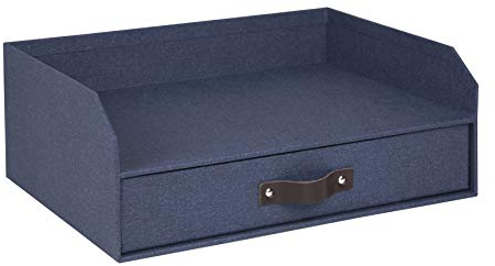 Bigso Box of Sweden Walter Briefablage, Papier Holzwerkstoff Leder, Blau, 13.1 x 10 x 5.2