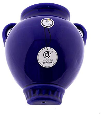 CERÁMICA RAMBLEÑA | Maceta Colgante orza | Maceta de Barro para Colgar | Maceta Pared orza Azul - Modelo D58 | 15x17x12 cm