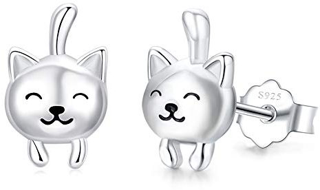 Katze Ohrstecker 925 Sterling Silber Kleine Katzen Ohrringe Hypoallergene Tier Ohrringe Katze Schmuck Geschenke für Kinder Mädchen Damen 10 mm