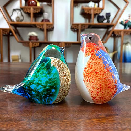 LISAQ Glas Vögel Figur Handgemachte Kristall Tier Skulptur Ornament Fengshui Briefbeschwerer Tischdekoration Dekoration 2pcs