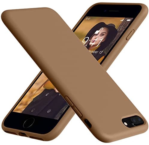 Vooii for iPhone 8 Plus /7 Plus Case, Soft Silicone Gel Rubber Bumper Case Microfiber Lining Hard Shell Shockproof Full-Body Protective Case Cover - Light Brown