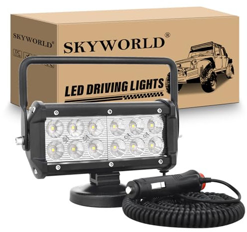 SKYWORLD led Arbeitsscheinwerfer mit Magnetfuß, 7 Zoll 18cm 36W LED Strahler Flood Beam 12V 24V Suchlicht Offroad Beleuchtung für Auto SUV ATV Traktor LKW 4x4 Boot, 6000K LED Suchscheinwerfer