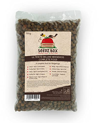 Complete Hedgehog Food For Hedgehogs 750g - Wheat Poultry Meal and Maize - Barley Fat and Essential Minerals - Seedzbox Hedge Hogs Food - Donation to OneTreePlanted