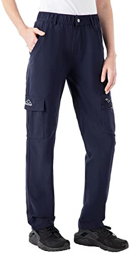 Rdruko Hiking Trousers Women Outdoor Walking Cargo Pants Quick Dry Lightweight Camping Running Casual Trousers with Zipper Pockets Navy Blue S