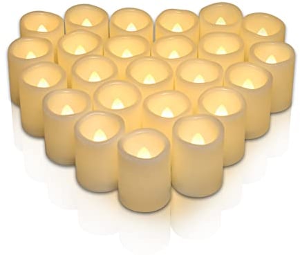 ANLIOTE Battery Operated LED Tealight Candles 24 Pack, Last 120 Hours Longer Flameless Flickering Tealight, Electric Fake Candle for Party, Table, Wedding, Christmas Decoration