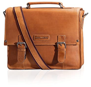 Hill Burry Leder Aktentasche Avan I Laptoptasche bis 19 Zoll I Messenger Bag aus aus hochwertigem naturgegerbtem Leder | Umhängetasche I Natur Line Bürotasche Handgefertigt | 34x2x7cm