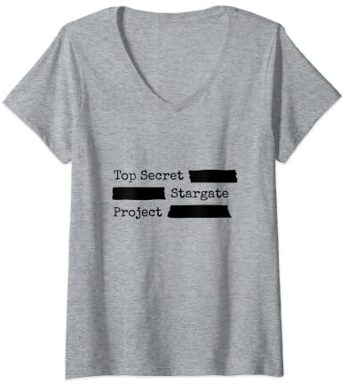 Damen Stargate Project Streng geheim redigierte CIA-FBI-Mission T-Shirt mit V-Ausschnitt