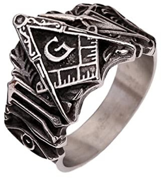 PikaLF Freimaurer Ring für Männer, Vintage Freimaurer Ring, All Seeing Eye Ring, Illuminati Auge der Vorsehung Ring, Hip Hop Biker Ring, Punk Freimaurer Augenschmuck (17.3)
